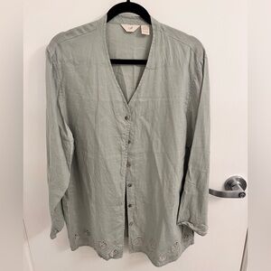 J. Jill Sage Linen Top with Embroidery